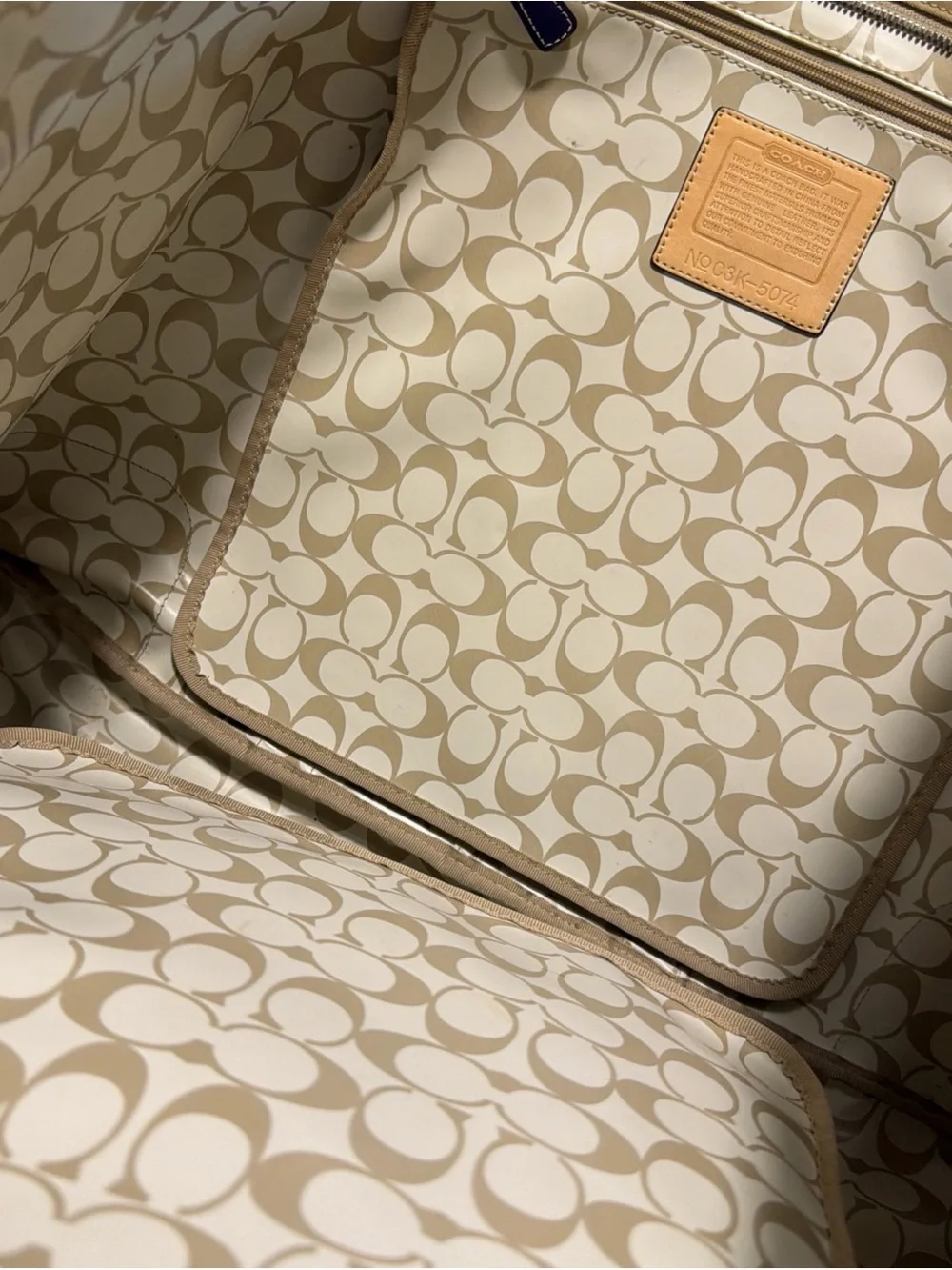 Coach Hampton Tan Nylon & Leather Weekender Purple/Brown Handles Large Tote
